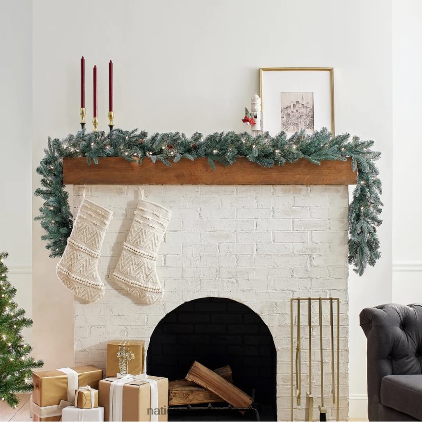 Greenery | National Tree Company Pre-Lit \Feel Real\ Artificial Christmas Garland Green Arctic Spruce White Lights Decorated With Pine Cones Plug In Christmas Collection 9 Feet F2L4F358